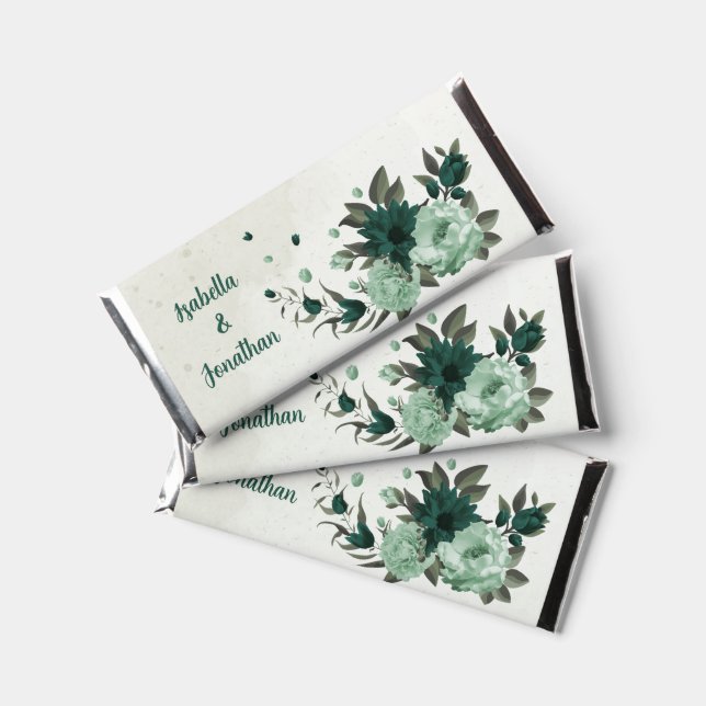 emerald green flowers botanical wedding  hershey bar favors (Front)
