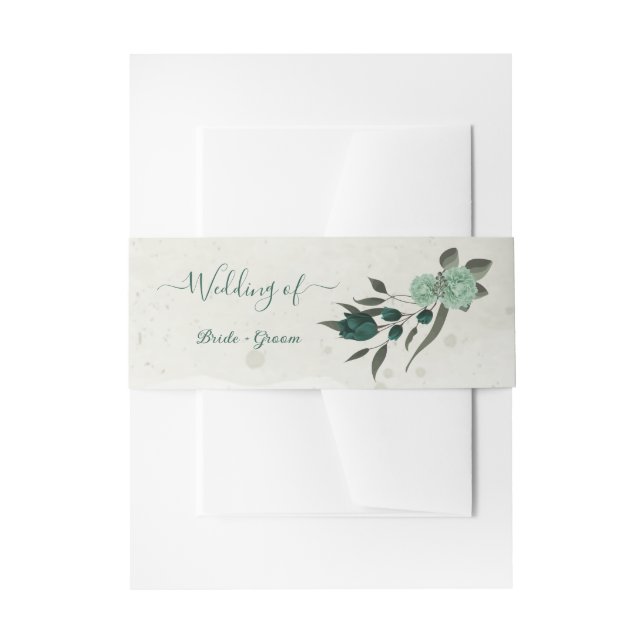 emerald green flowers botanical wedding invitation belly band (Front Example)
