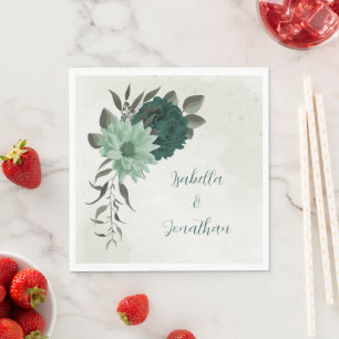emerald green flowers botanical wedding napkins