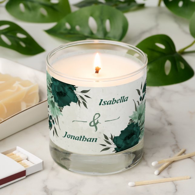 emerald green flowers botanical wedding  scented candle (Lit)