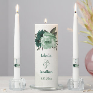 emerald green flowers botanical wedding  unity candle set