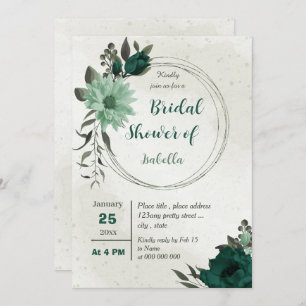 emerald green flowers geometric bridal shower invitation