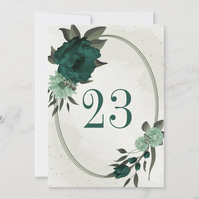 emerald green flowers geometric table number (Front)