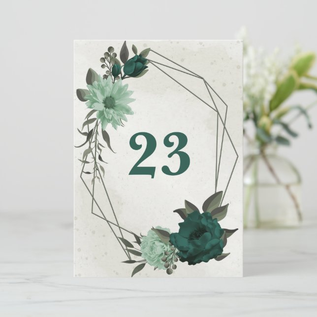 emerald green flowers geometric table number (Standing Front)