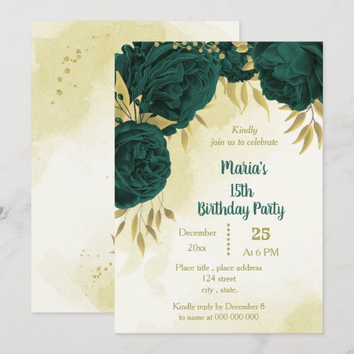Emerald green flowers gold leaves birthday 