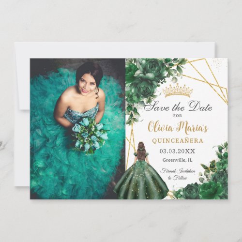 Emerald Green Flowers Princess Quinceaera Photo Save The Date