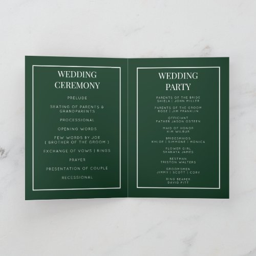 Emerald green foldable wedding program card