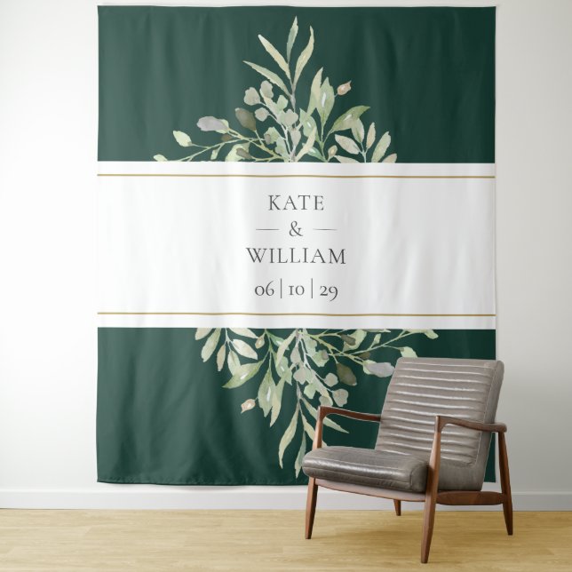 Emerald Green Foliage Wedding Photo Booth Backdrop (In Situ)