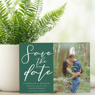 Emerald Green Forest Couple Photo Save The Date