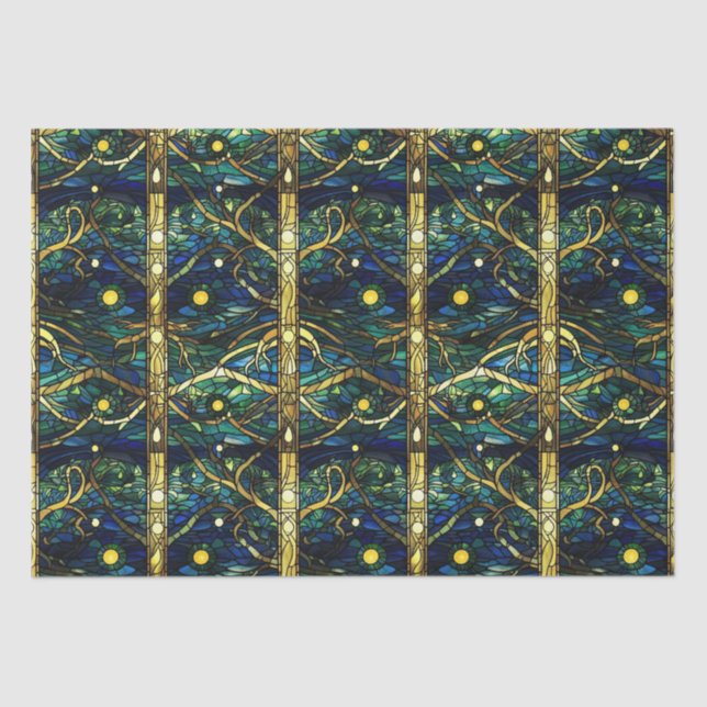 Emerald Green Forest Faux Stained Glass Pattern Tissue Paper (Front)
