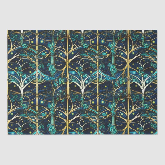 Emerald Green Forest Faux Stained Glass Pattern Tissue Paper (Front)