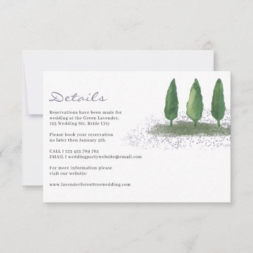 Emerald Green Forest Tree Lavender Wedding Details RSVP Card
