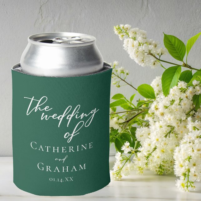 Emerald Green Forest Wedding Personalized Can Cooler (Creator Uploaded)