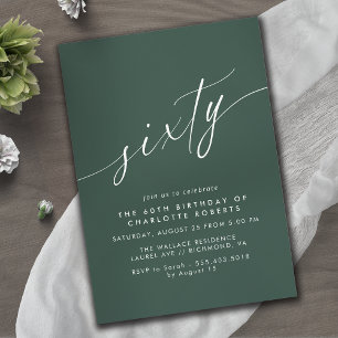 Emerald Green Formal Calligraphy 60th Birthday Invitation