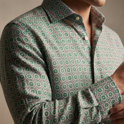 Emerald Green Fuchsia Pink Retro Geometric Pattern Fabric