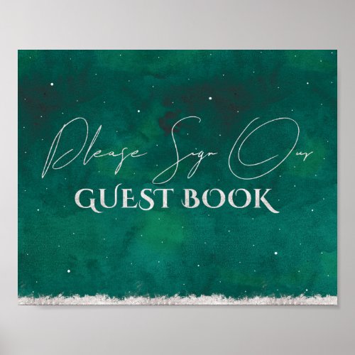 Emerald Green Galaxy Wedding Guest Book Sign
