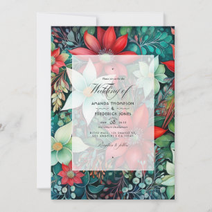 Emerald Green, Garnet Red and Snowy White Wedding Invitation