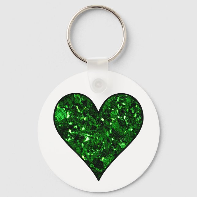 Emerald Green Gem Heart Keychain (Front)