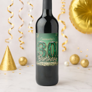 Emerald Green Gemstones & Gold 30th Birthday Wine Label