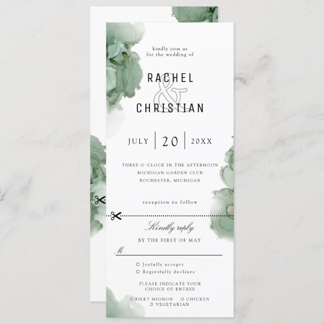 emerald green geode wedding invite w rsvp attached (Front/Back)