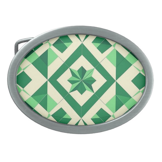 Emerald Green Geometric Star Pattern Belt Buckle (Front)