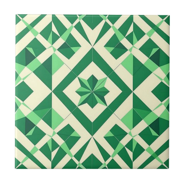 Emerald Green Geometric Star Pattern Ceramic Tile (Front)