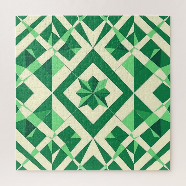 Emerald Green Geometric Star Pattern Jigsaw Puzzle (Vertical)