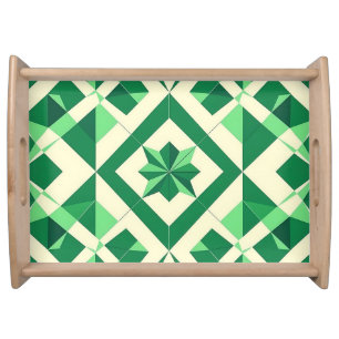 Emerald Green Geometric Star Pattern Serving Tray
