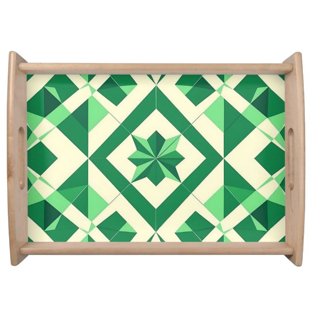 Emerald Green Geometric Star Pattern Serving Tray (Front)