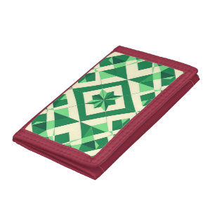Emerald Green Geometric Star Pattern Trifold Wallet