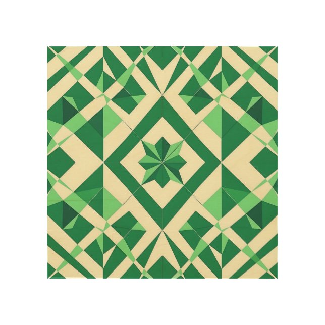 Emerald Green Geometric Star Pattern Wood Wall Art (Front)