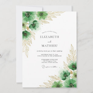 Emerald Green Gilded Botanical Wedding Invitation