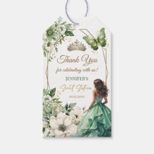 Emerald Green Girl Princess Tiara Floral Sweet 16 Gift Tags