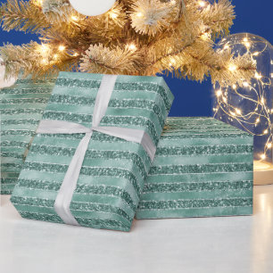 Emerald Green Glam Glitter Stripes Wrapping Paper