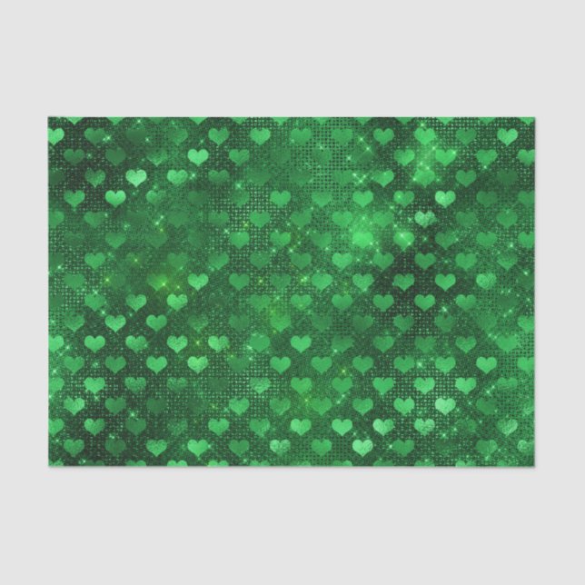 Emerald Green Glam Hearts Pattern Tissue Paper (Front)