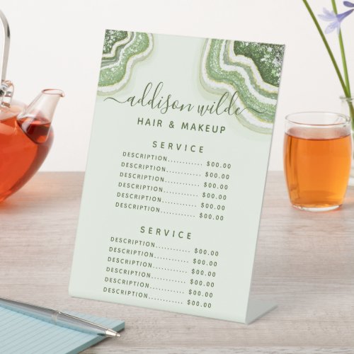 Custom Price Menus 7 Emerald Green Glitter Agate Geode Business Price Pedestal Sign