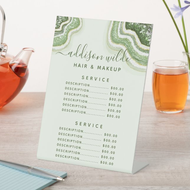 Emerald Green Glitter Agate Geode Business Price Pedestal Sign (In SItu)