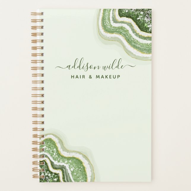 Emerald Green Glitter Agate Geode Luxe Business Planner (Front)