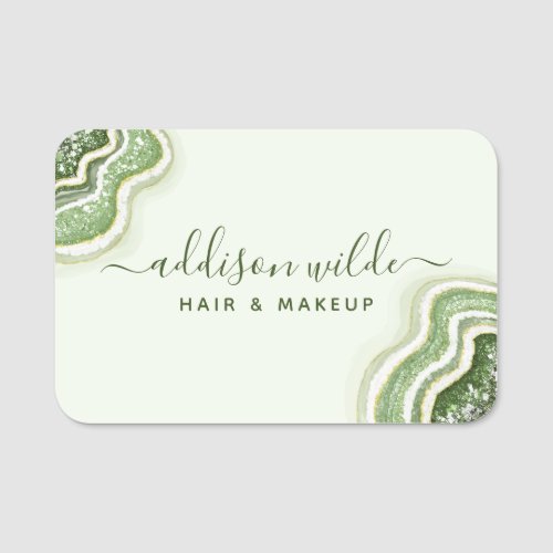 Emerald Green Glitter Agate Geode Luxe Chic Name Tag