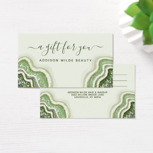 Custom Gift Certificates 17 Emerald Green Glitter Agate Geode Luxe Gift Card