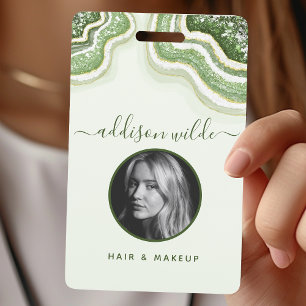 Emerald Green Glitter Agate Geode Luxe ID Badge