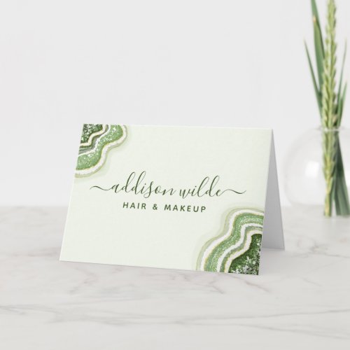 Emerald Green Glitter Agate Geode Thank You Card