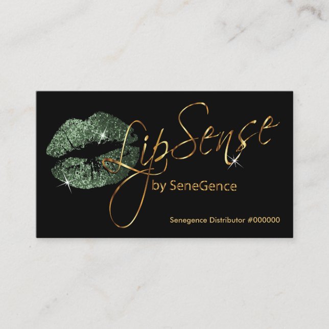 Emerald Green Glitter and Gold Lips Business Card (Front)
