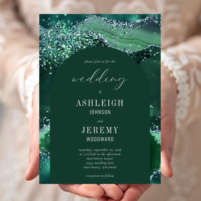 Emerald Green Glitter Arch Wedding Invitation (Creator Uploaded)