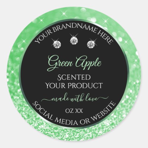 Emerald Green Glitter Black Product Label Diamonds
