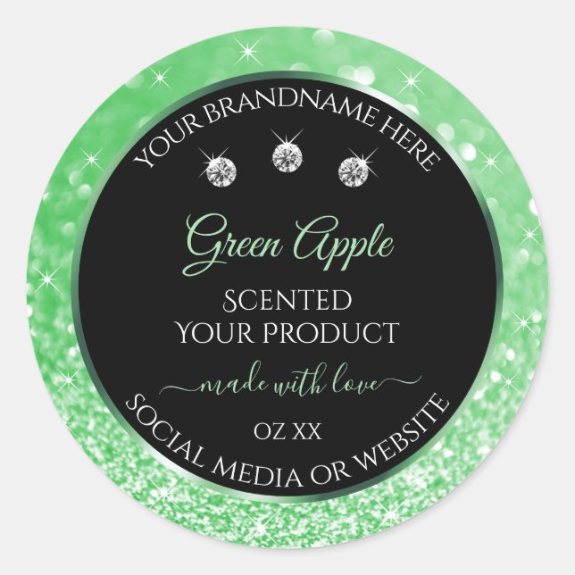 Emerald Green Glitter Black Product Label Diamonds (Front)