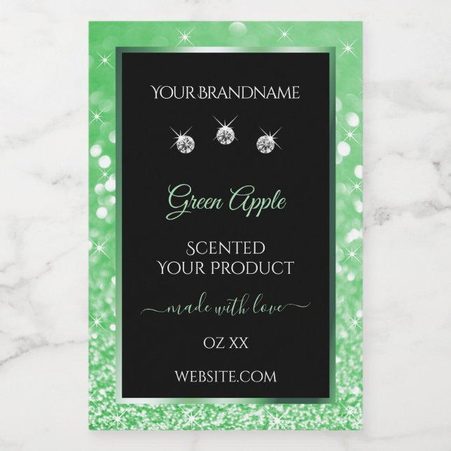 Emerald Green Glitter Black Product Label Diamonds (Single Label)