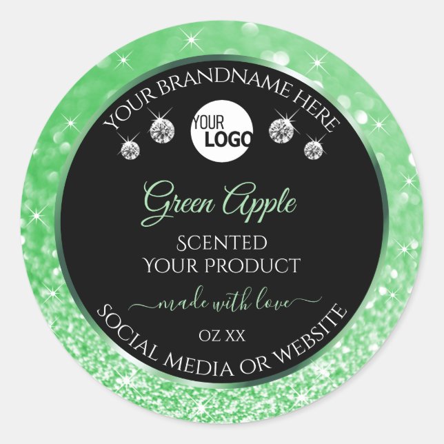 Emerald Green Glitter Black Product Labels Logo (Front)