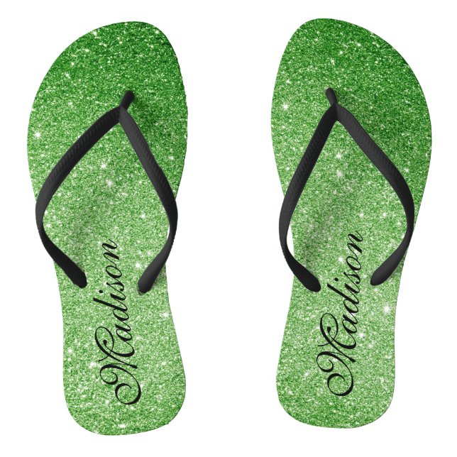 Emerald Green Glitter Glitz & Glam Personalized Fl Flip Flops (Footbed)