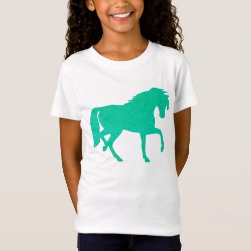 Emerald Green Glitter Horse Girls T_shirt